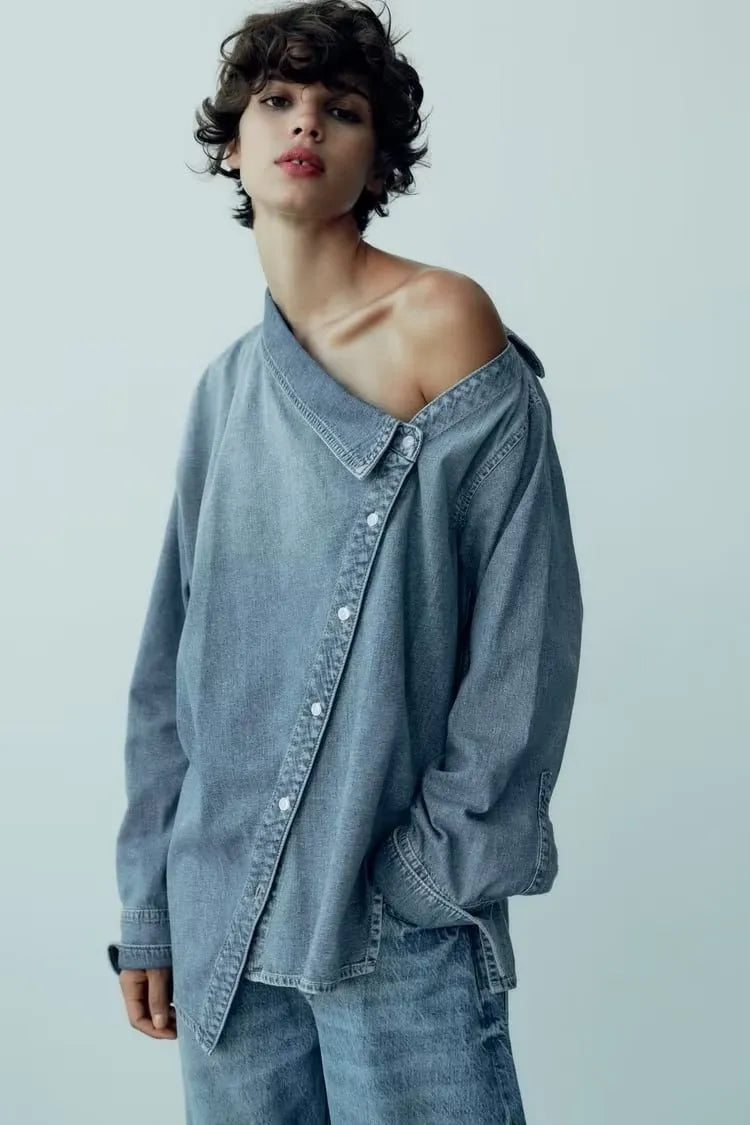 WW | Lässiges, Asymmetrisches Jeanshemd