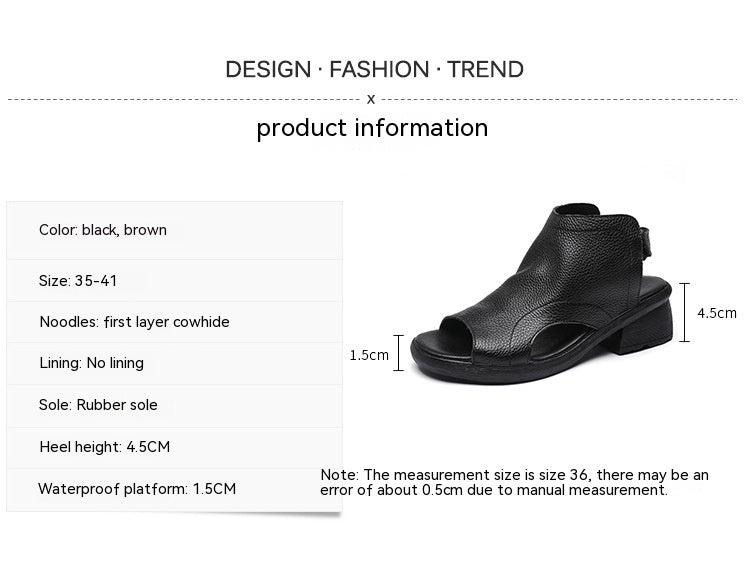 WW | Echtes Leder Retro Künstlerische Damen Sandalen Mittelhoch Weiche Sohle