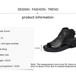 WW | Echtes Leder Retro Künstlerische Damen Sandalen Mittelhoch Weiche Sohle