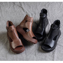 WW | Sommer Neu Retro Erste Schicht Rindsleder Rücken Peep Toe Sandalen für Frauen