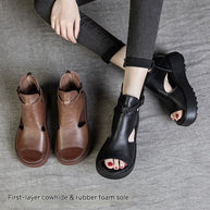 WW | Sommer Neu Retro Erste Schicht Rindsleder Rücken Peep Toe Sandalen für Frauen