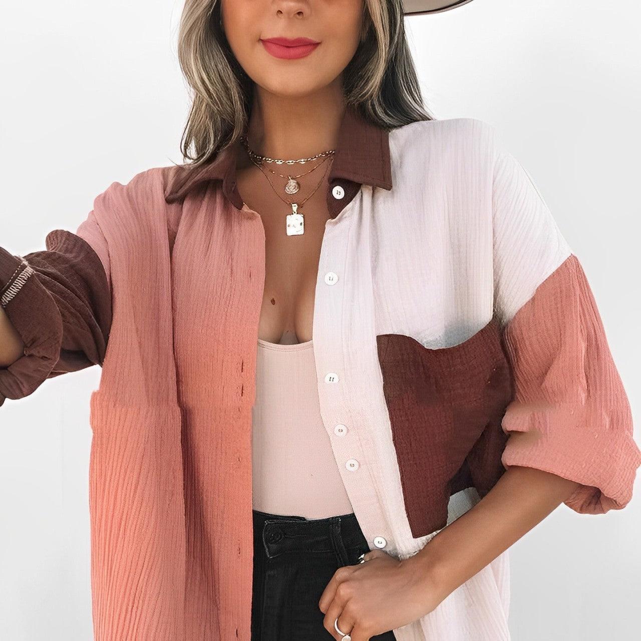 WW | Colorblock Hemd Mit Knopfverschluss Für Damen