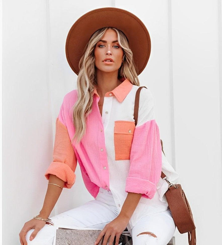W&W Mode | Colorblock Hemd Mit Knopfverschluss Für Damen