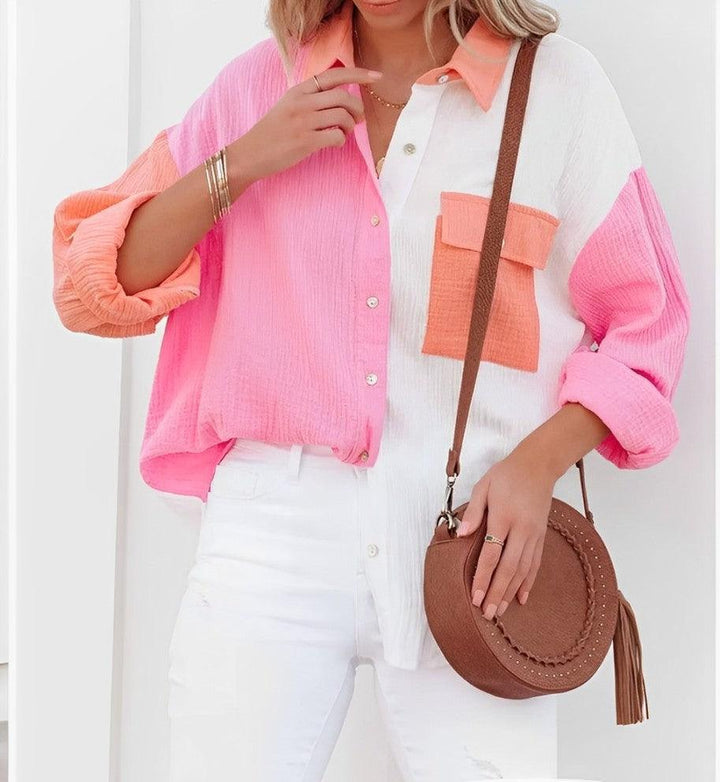 W&W Mode | Colorblock Hemd Mit Knopfverschluss Für Damen