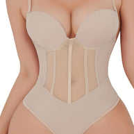 Damen Bauch Kontrolle Tanga schiere Mesh Korsett Top rückenfrei Bodysuit