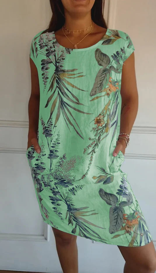 W&W Mode | Damen Bedrucktes Baumwoll- und Leinenkleid