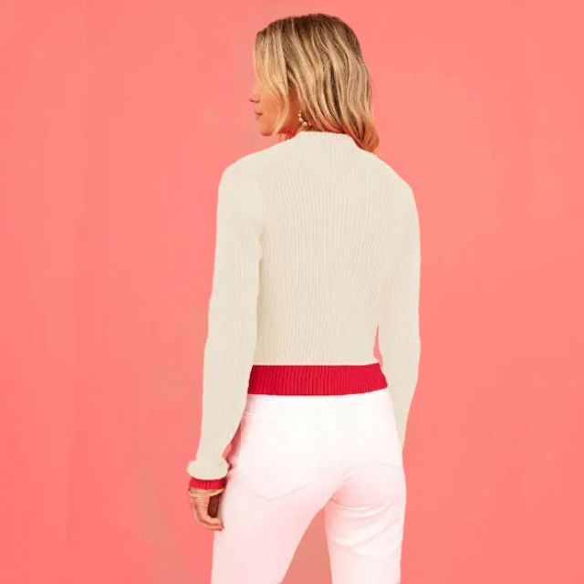 W&W Mode | Gerippter Strickpullover mit Herz-Intarsien