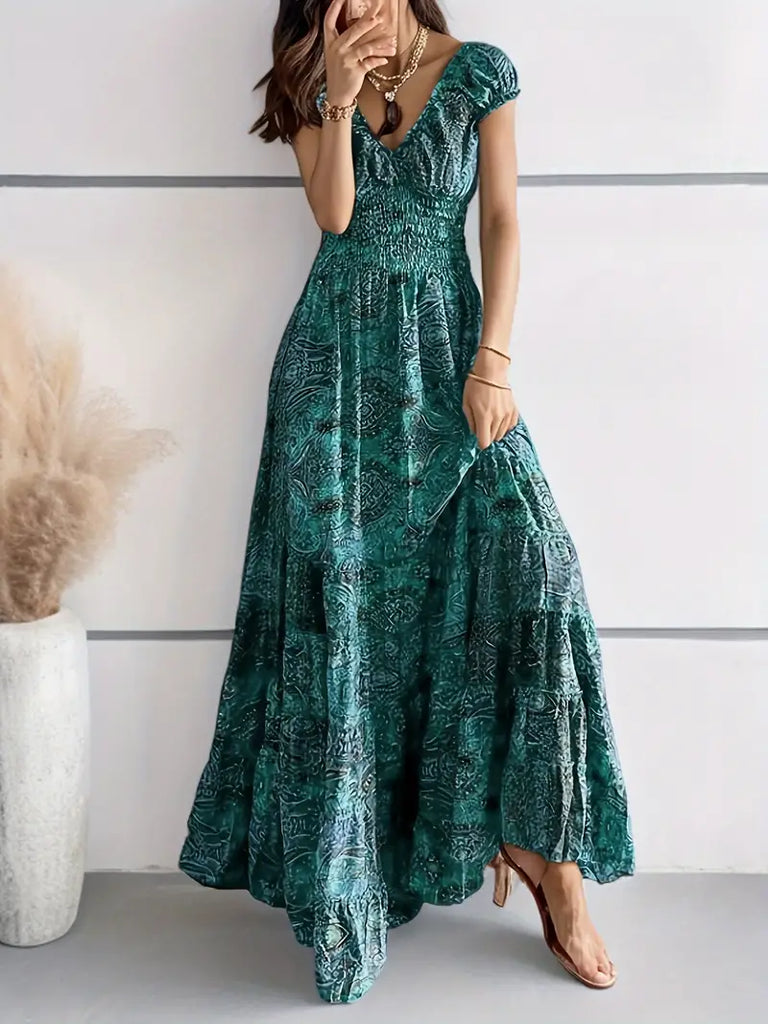 WW | Lange Swingkleid mit Rüschen Am Ausschnitt Blumenmuster
