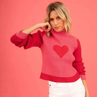 WW | Gerippter Strickpullover mit Herz-Intarsien