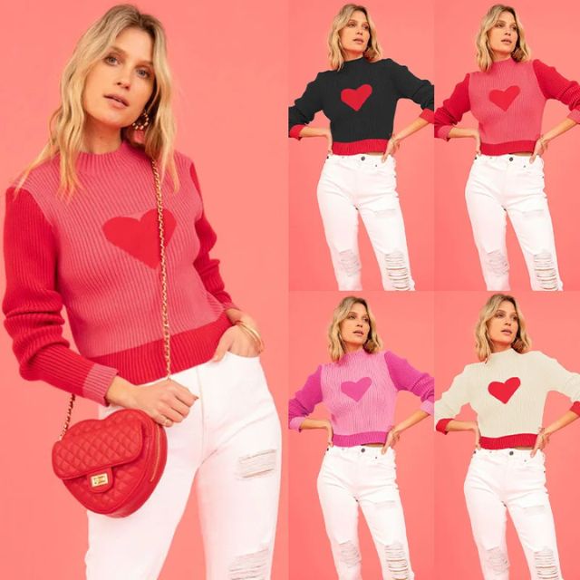 W&W Mode | Gerippter Strickpullover mit Herz-Intarsien