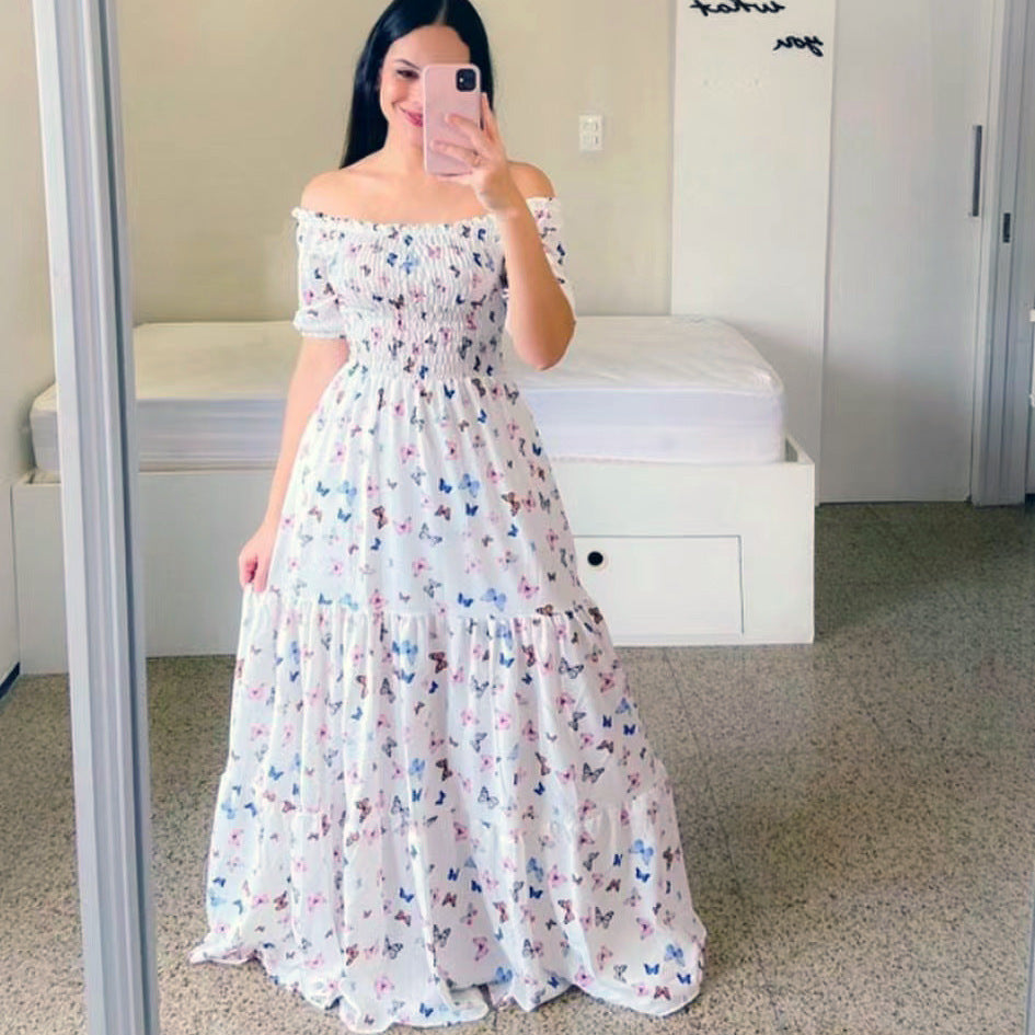 WW | Blumenmuster Maxi Kleid Mit Schulterfreiem Design