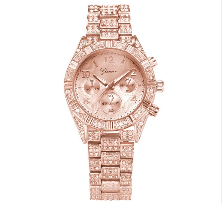 W&W Mode Quarz Armbanduhr aus Edelstahl mit Kristallen - Stilvolle Luxusuhr