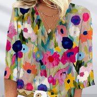 WW | Farbenfrohe Blumenbluse In Lockerer Passform mit V-Ausschnitt