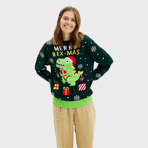 W&W Mode | Lustiger Dino Weihnachtspullover - Damen