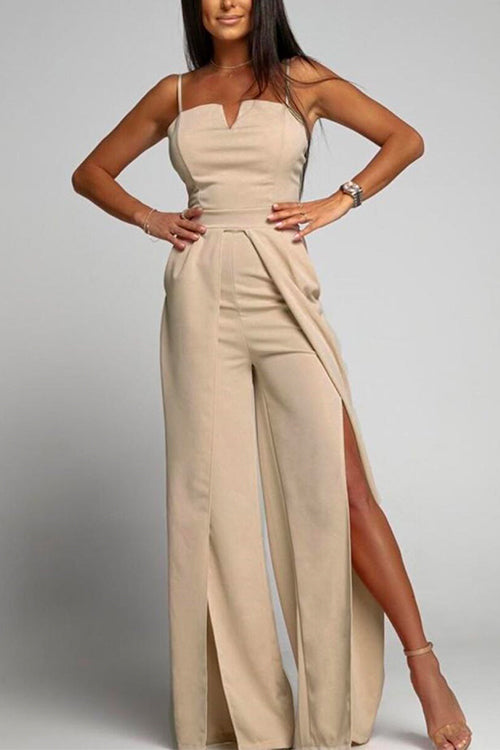 WW | Hohe Taille Schlitz Fließender Breiter Bein Cami Jumpsuit