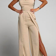 WW | Hohe Taille Schlitz Fließender Breiter Bein Cami Jumpsuit