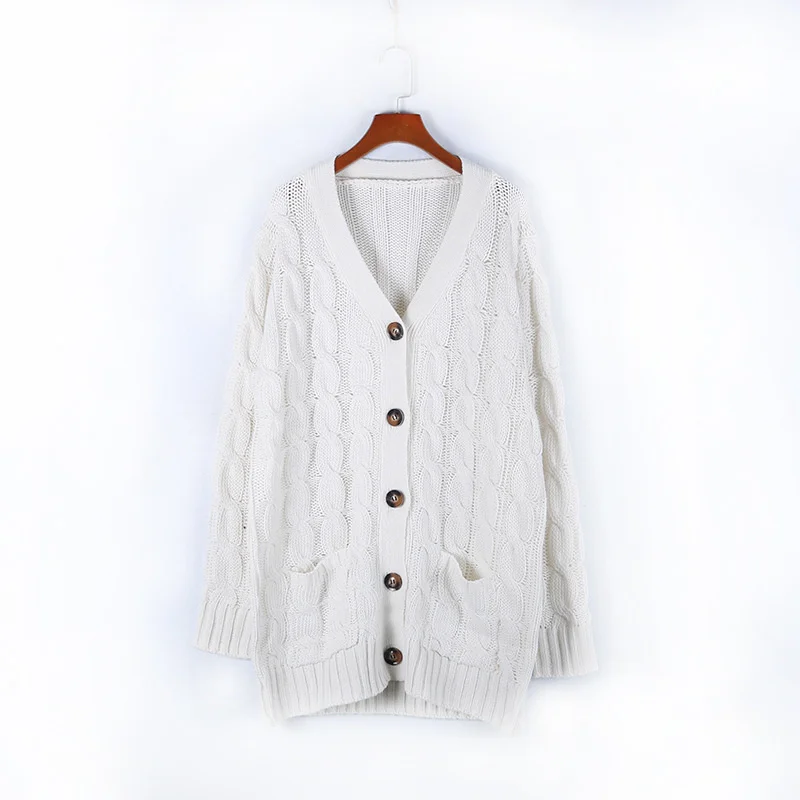 W&W Mode | Wollstrickjacke Damen Mit Zopfmuster Und Holzknöpfen, Lockere