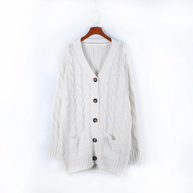 WW | Wollstrickjacke Damen Mit Zopfmuster Und Holzknöpfen, Lockere