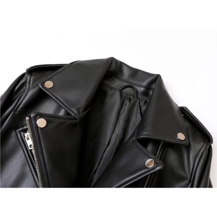 W&W Mode | Damen-Biker-Lederjacke mit Reißverschlüssen und Gürtel