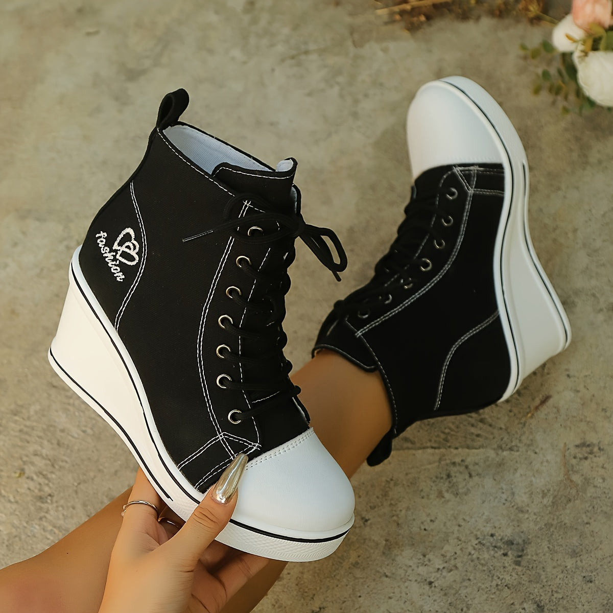 WW | Einfache Canvas Stiefeletten Mit Liebesmotiv