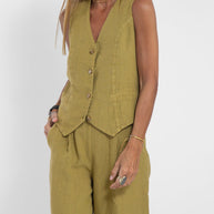 WW | Knopf-Weste & Weit Geschnittene Hose Set