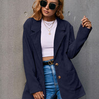 WW | Corduroy Langarm Longline Blazer mit Taschen