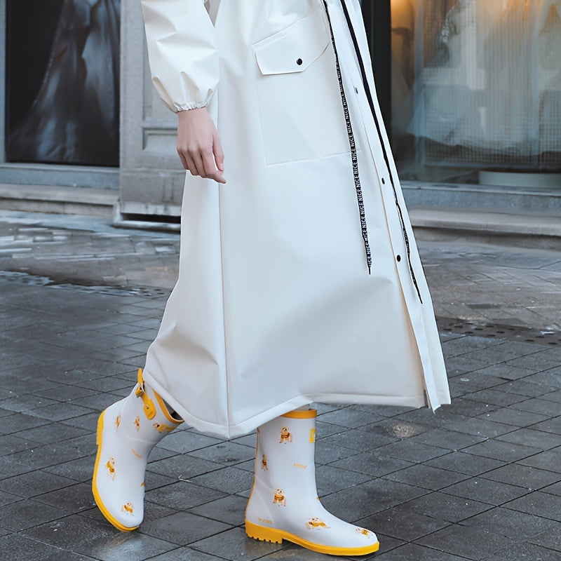 WW | Wasserdichte Damen Lange Regenjacke Mit Kapuze in Weiß