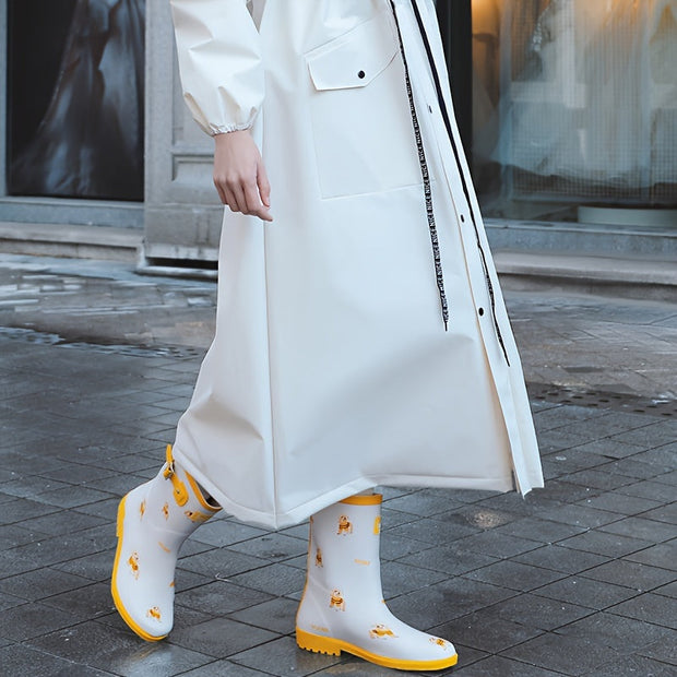 WW | Wasserdichte Damen Lange Regenjacke Mit Kapuze in Weiß