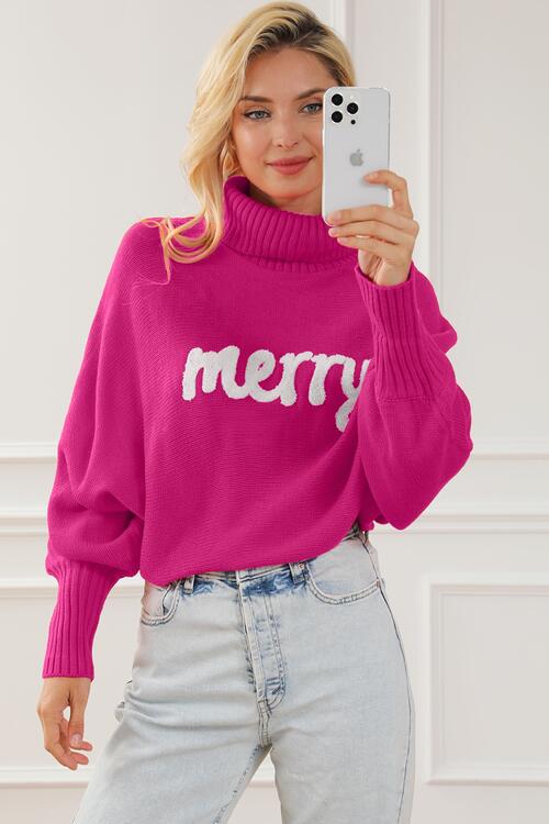 WW | Merry Letter Bestickter Hoher Hals Pullover