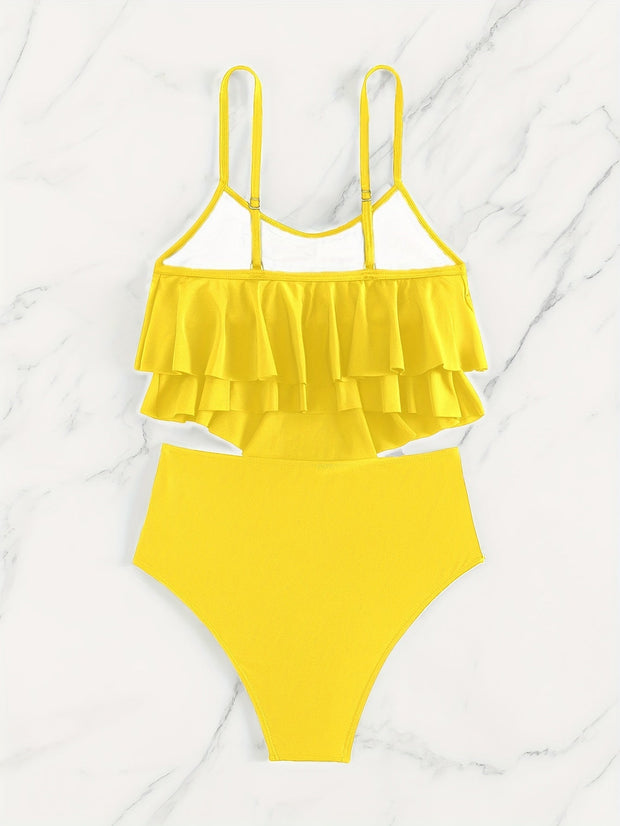 WW | Raffung, Geschichtete Zweiteiliges Schwarzes Tankini für Damen