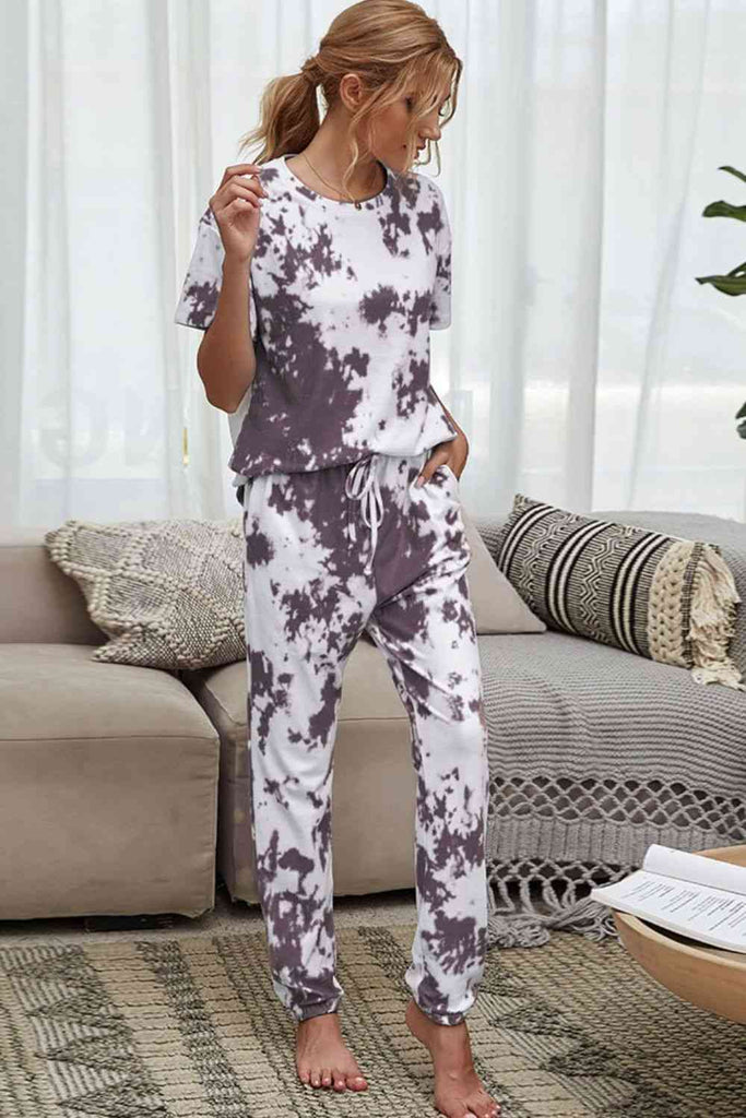 WW | Tie-Dye T-Shirt und Drawstring Taille Jogginghose Lounge Set