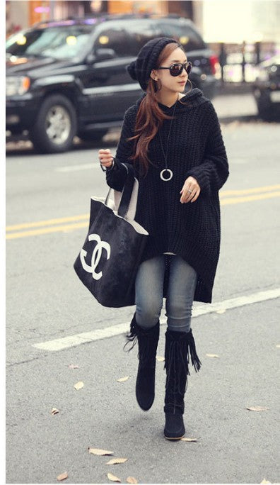 Damen Strickponcho mit Fransen und modernem Oversized-Schnitt WW
