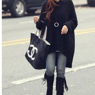 Damen Strickponcho mit Fransen und modernem Oversized-Schnitt WW