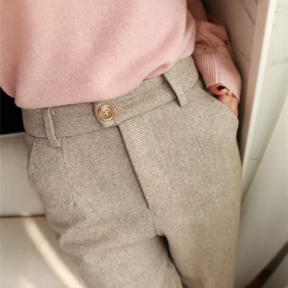 W&W Mode | Elegante Hochbund Hose Aus Fischgrät Stoff