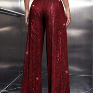 WW | Rosiedress Glänzende Elastische Taille Weite Bein Paillettenhose