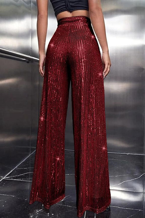WW | Rosiedress Glänzende Elastische Taille Weite Bein Paillettenhose