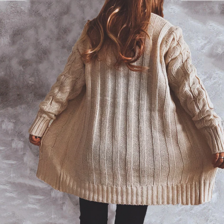 W&W Mode | Wollstrickjacke Damen Mit Zopfmuster Und Holzknöpfen, Lockere