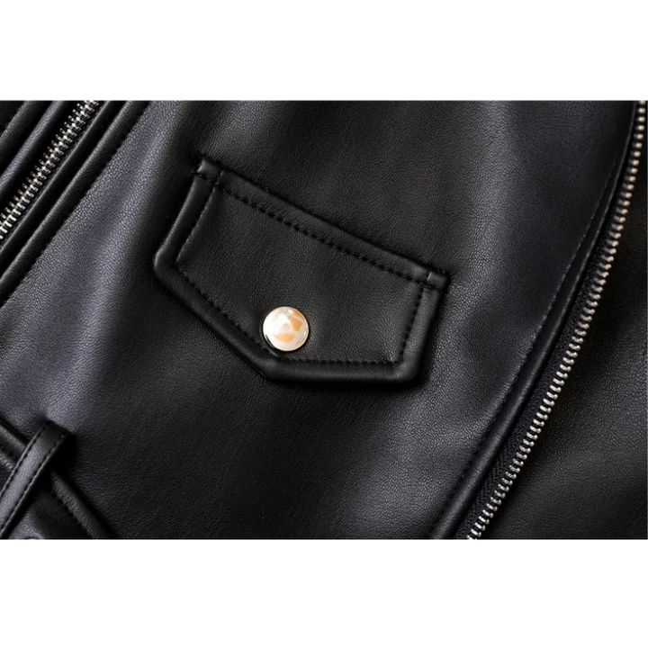 W&W Mode | Damen-Biker-Lederjacke mit Reißverschlüssen und Gürtel