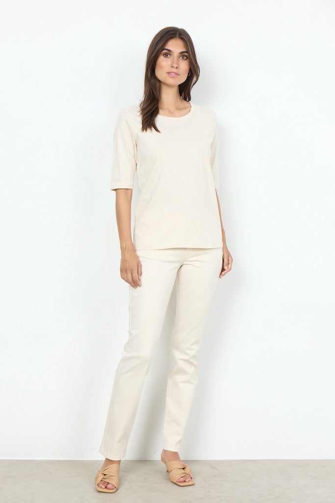 W&W Mode T-Shirt mit längeren Ärmeln in Creme