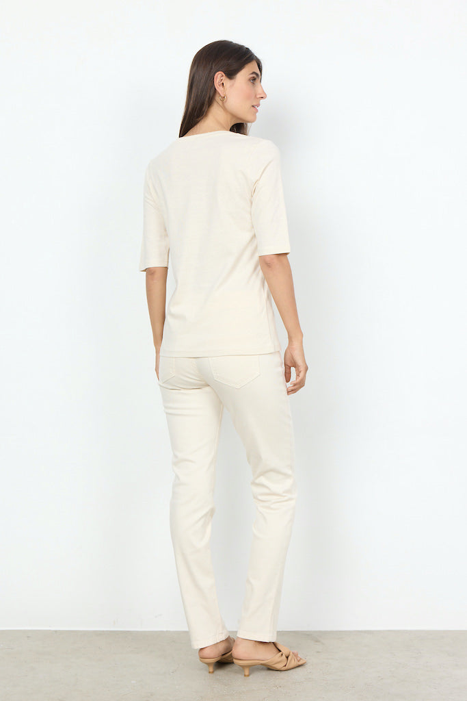 W&W Mode T-Shirt mit längeren Ärmeln in Creme