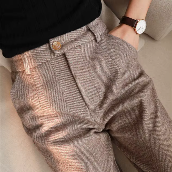 W&W Mode | Elegante Hochbund Hose Aus Fischgrät Stoff