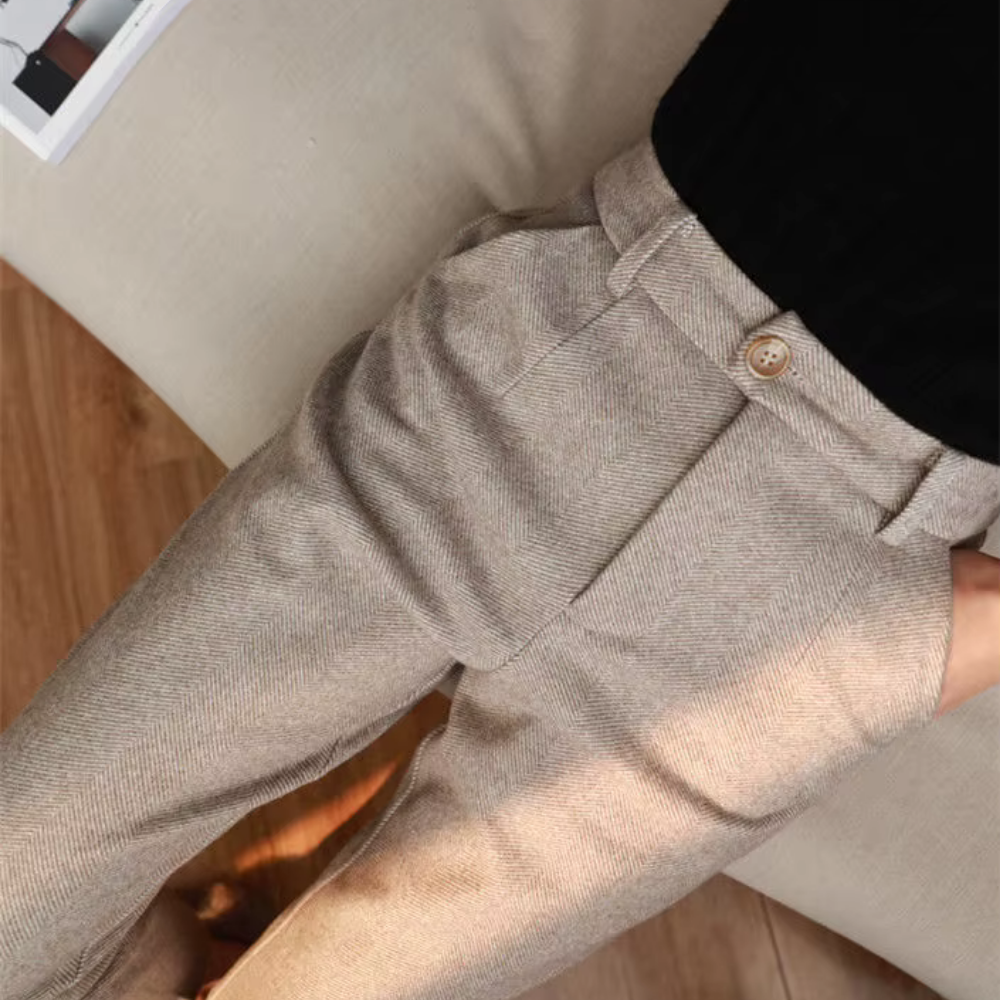 WW | Elegante Hochbund Hose Aus Fischgrät Stoff