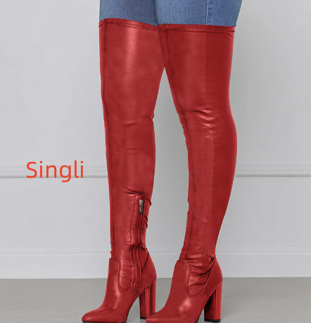 WW | Seitenreißverschluss Hohe Chunky Absatz Plus Größe Unter Dem Knie Lange Stiefel Damen