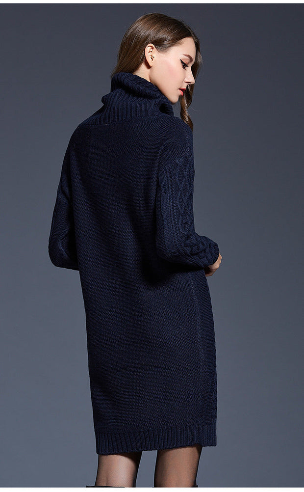 WW | Hochhals Lange Strickkleid