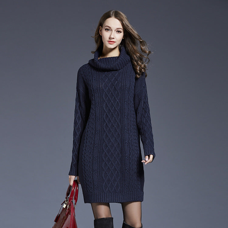 WW | Hochhals Lange Strickkleid