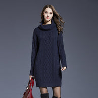 WW | Hochhals Lange Strickkleid