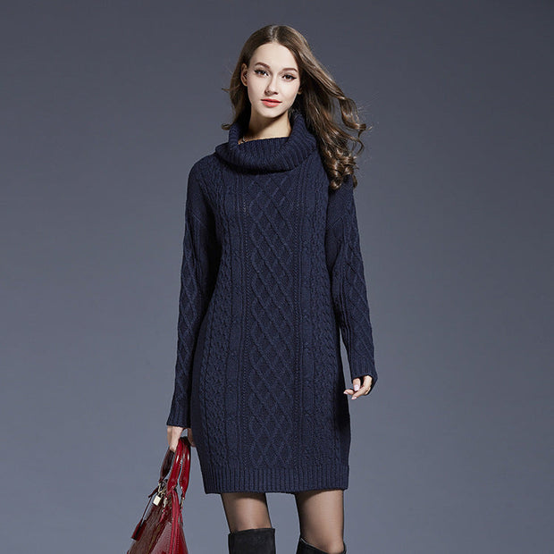 WW | Hochhals Lange Strickkleid