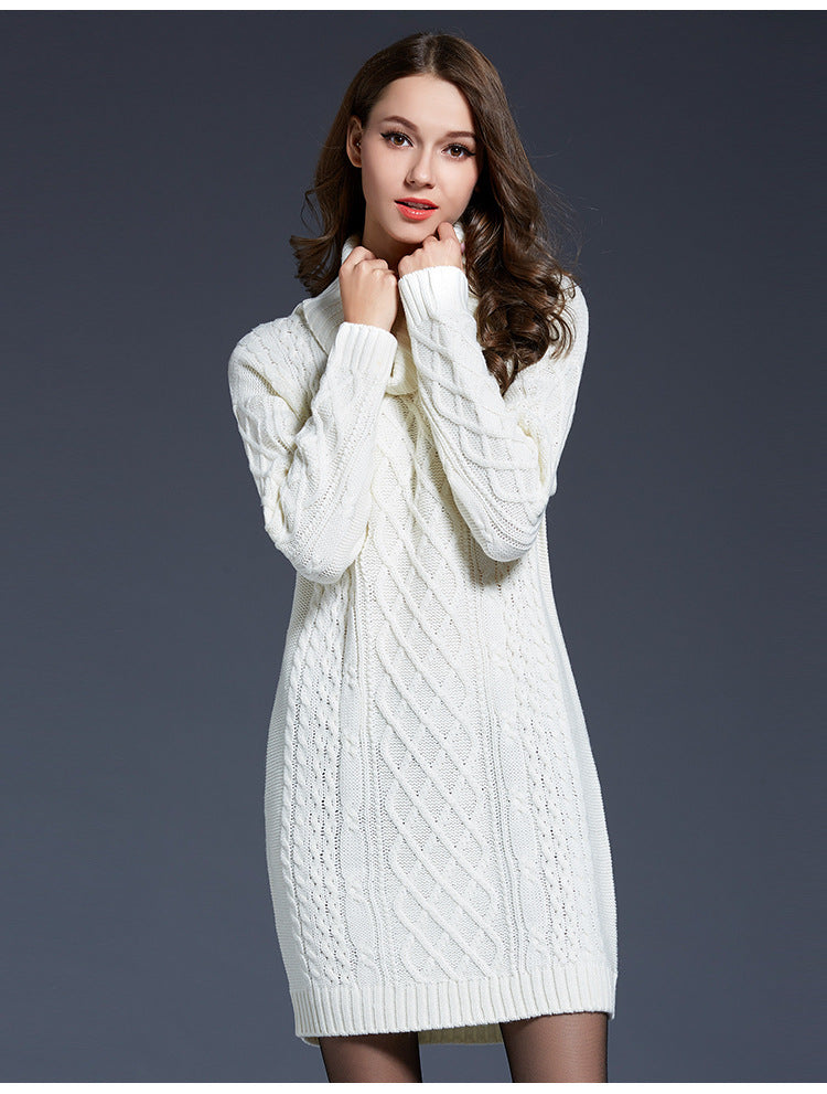 WW | Hochhals Lange Strickkleid