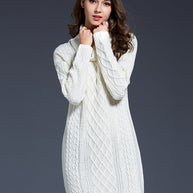 WW | Hochhals Lange Strickkleid