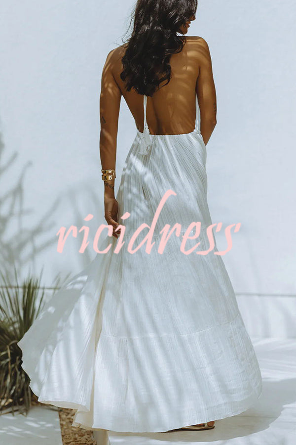 W&W Mode – Neckholder-Maxikleid aus Leinenmischung mit rückenfreiem Schlitz